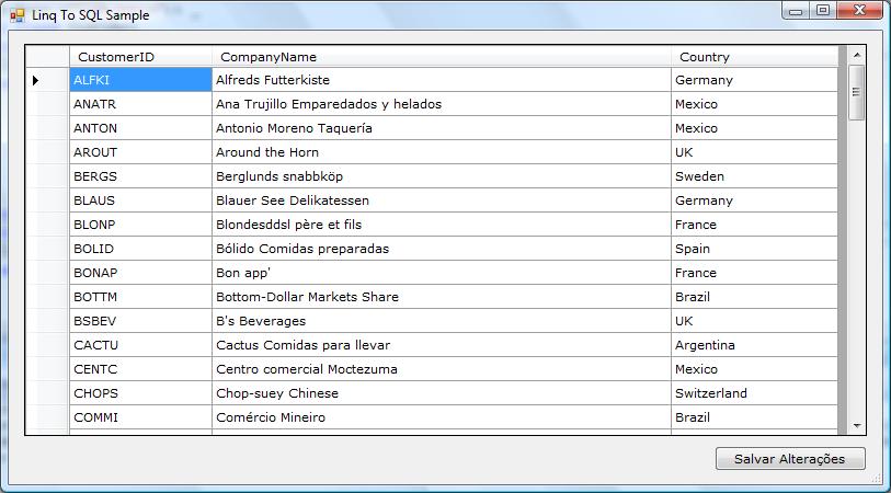 Aplicação de exemplo LINQ to SQL